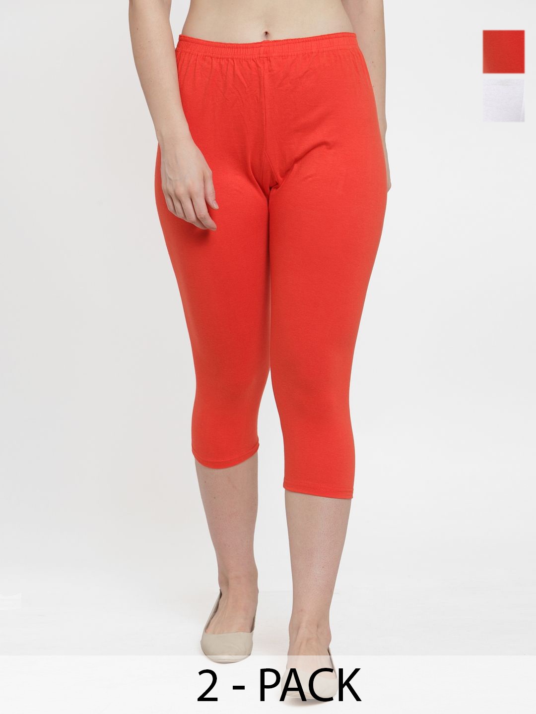 

GRACIT Women Pack 2 Mid-Rise Skinny Fit Capris, White