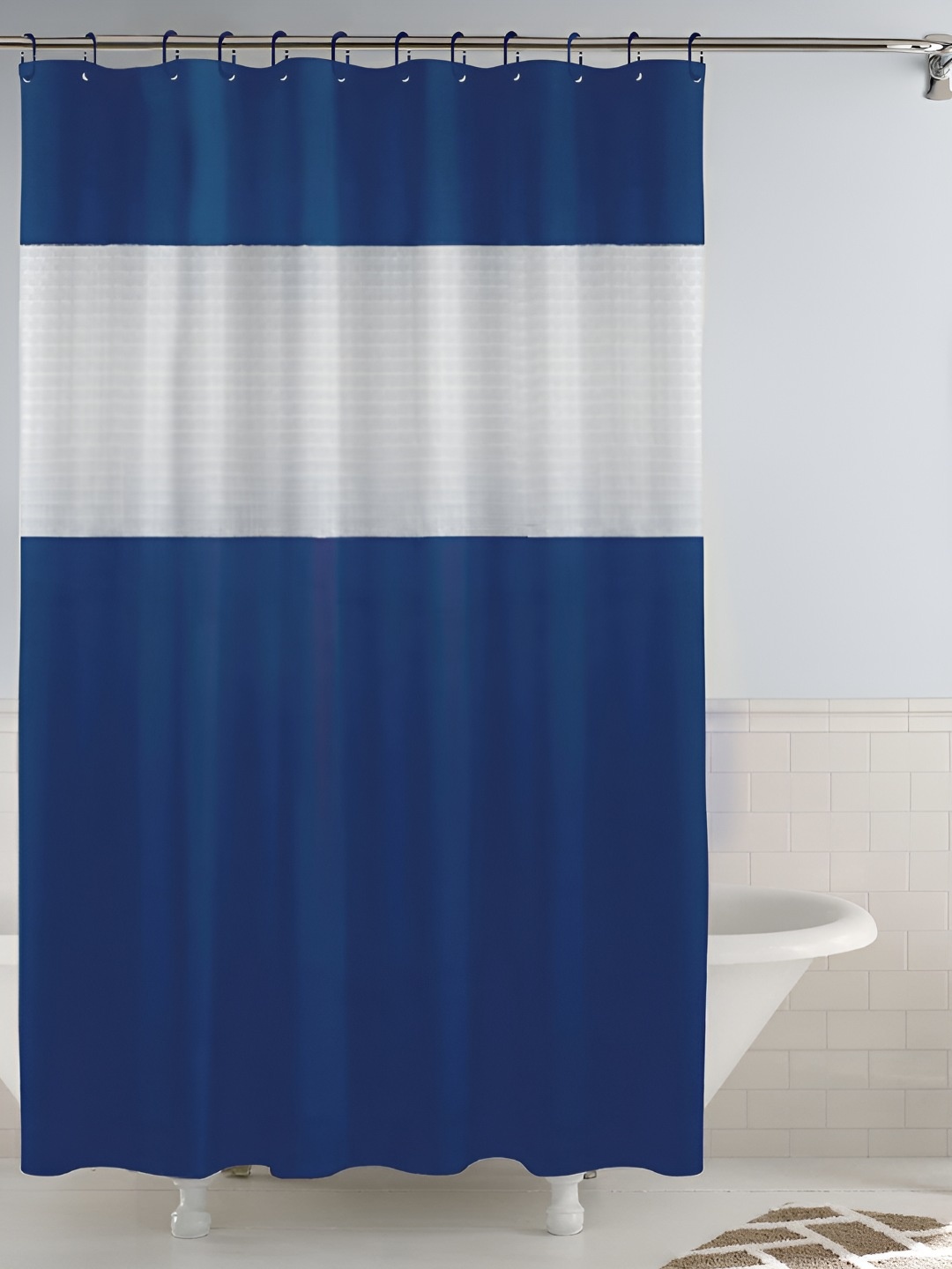 

Story@home Blue & White Waterproof Shower Curtain, Navy blue