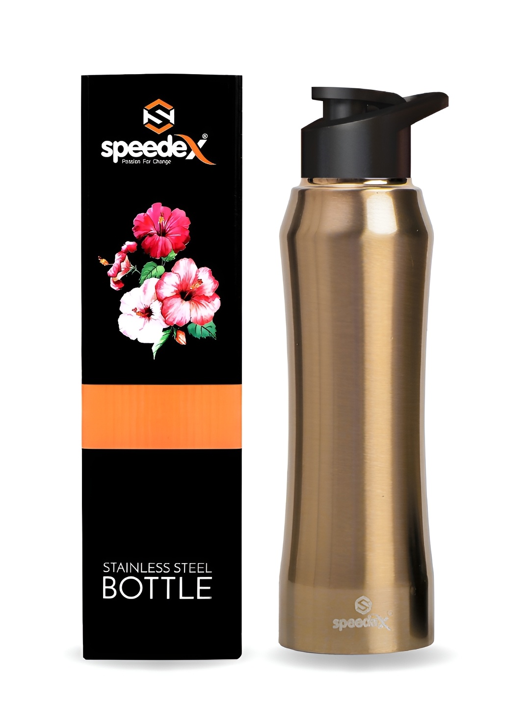 

Speedex Gold-Toned & Black Stainless Steel Single Wall Vacuum Leakproof Water Bottle 1L