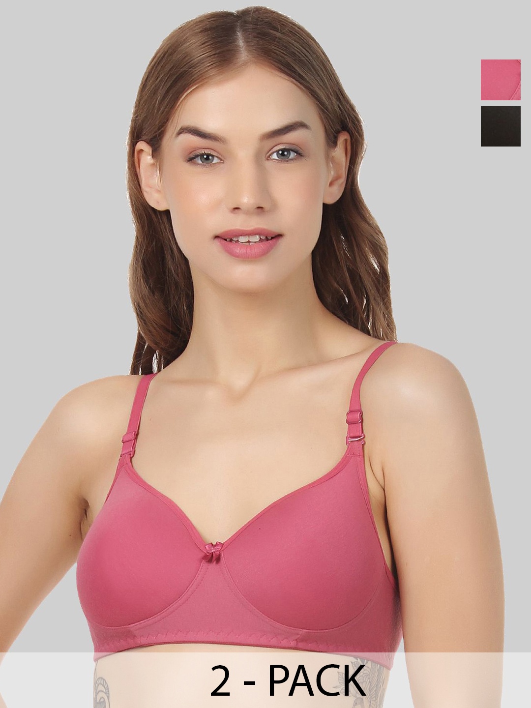 

Designer Bugs Pack Of 2 Non Padded Full Coverage Cotton T-shirt Bra, Black