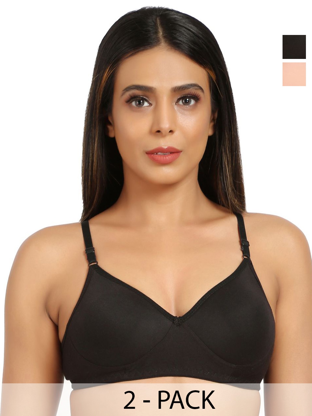 

Designer Bugs Pack Of 2 Non Padded Full Coverage Cotton T-shirt Bra, Black