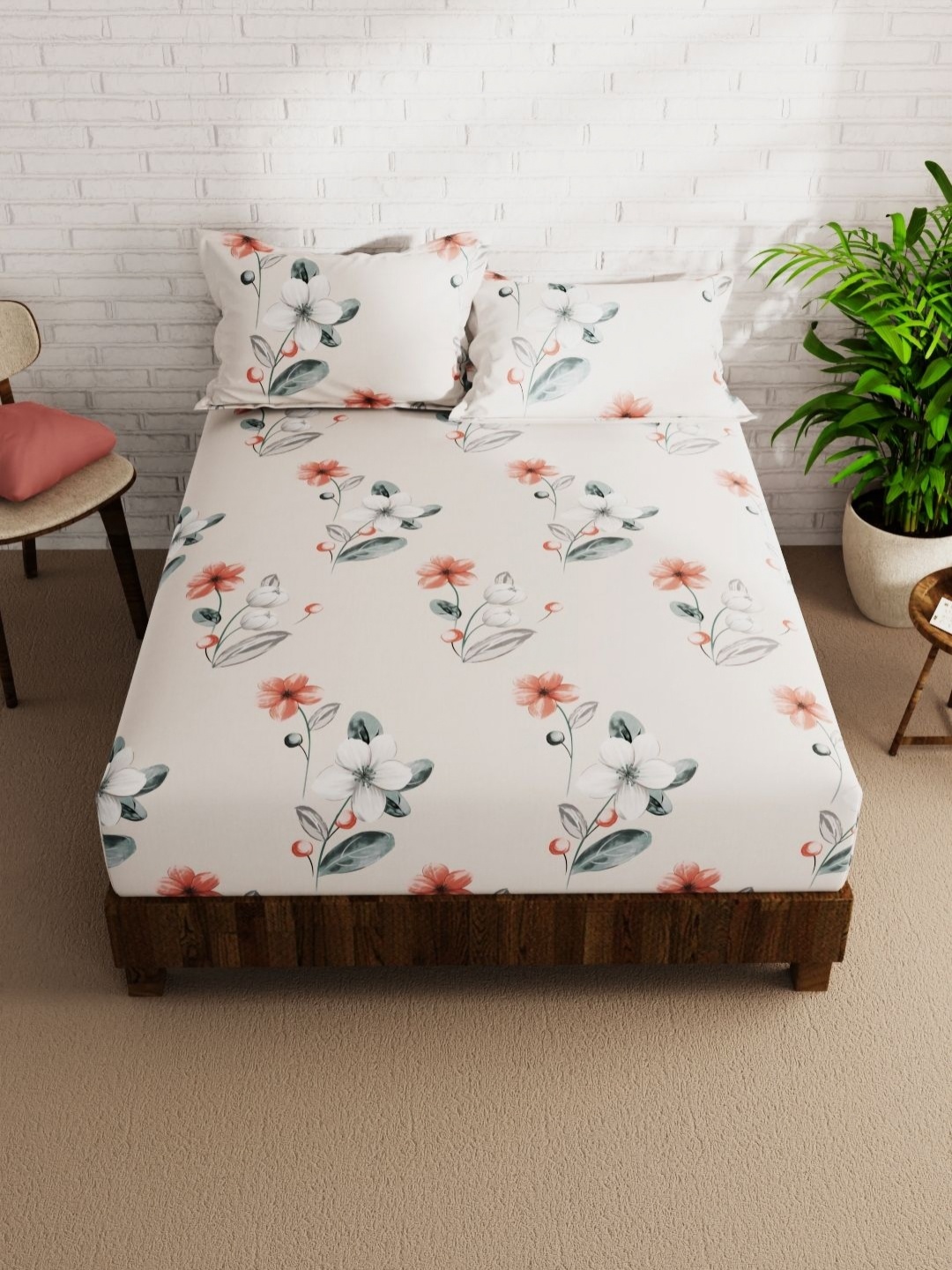 

KOPA Envogue Beige Floral Microfiber 152 TC Queen Bedsheet Set 2.15 m X 2.40 m