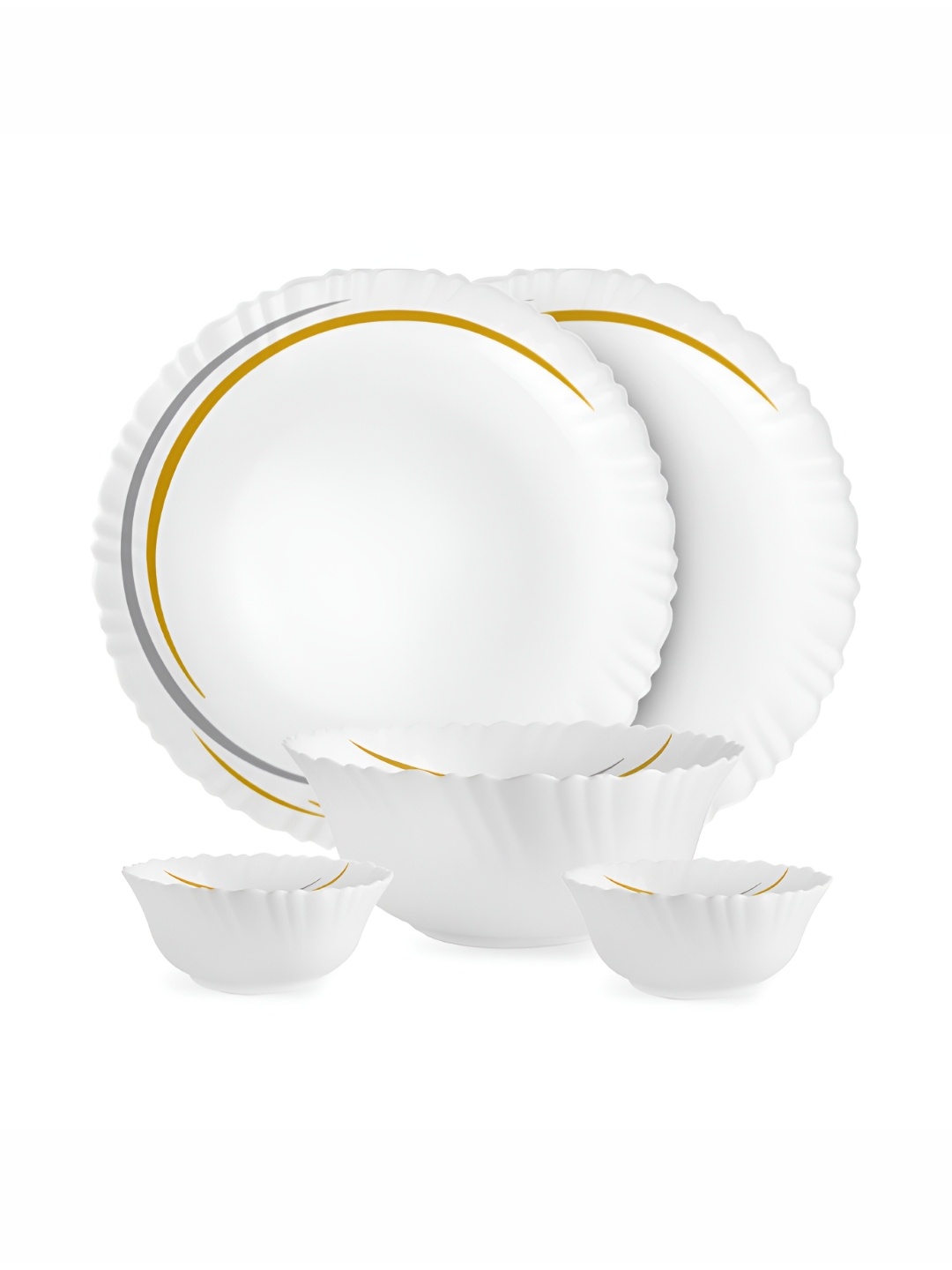 

Cello Dazzle Dazzle Series White 5 Pieces Golden Arc Microwave Safe Opalware Dinner Set