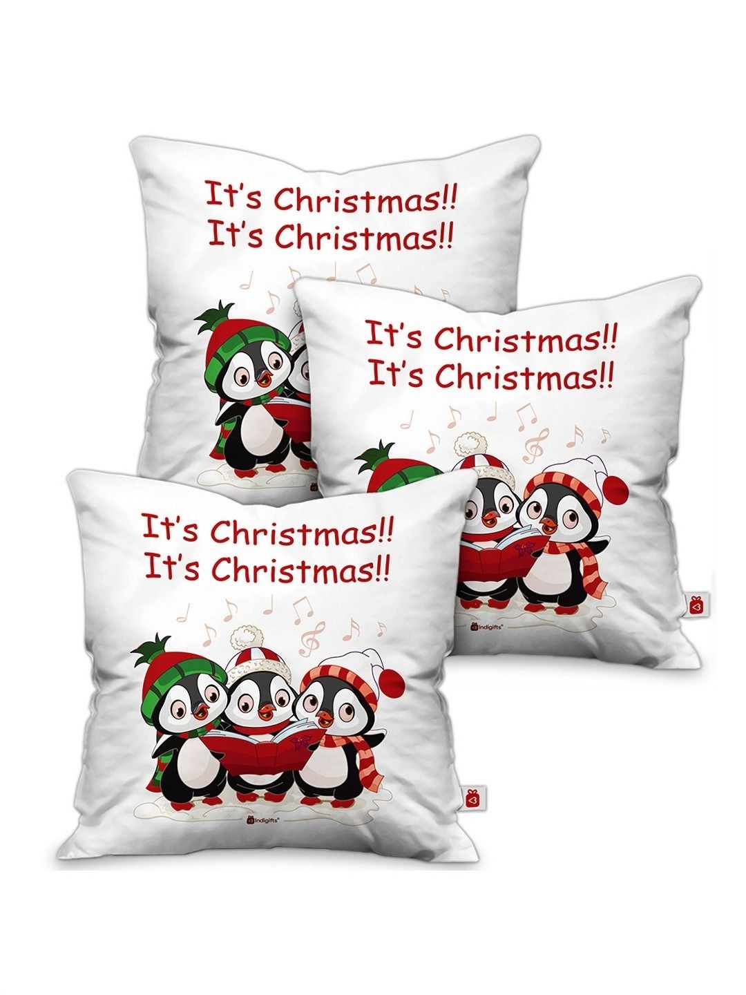 

Indigifts 3-Pcs White & Red Christmas Printed Cushions Cover With Filler