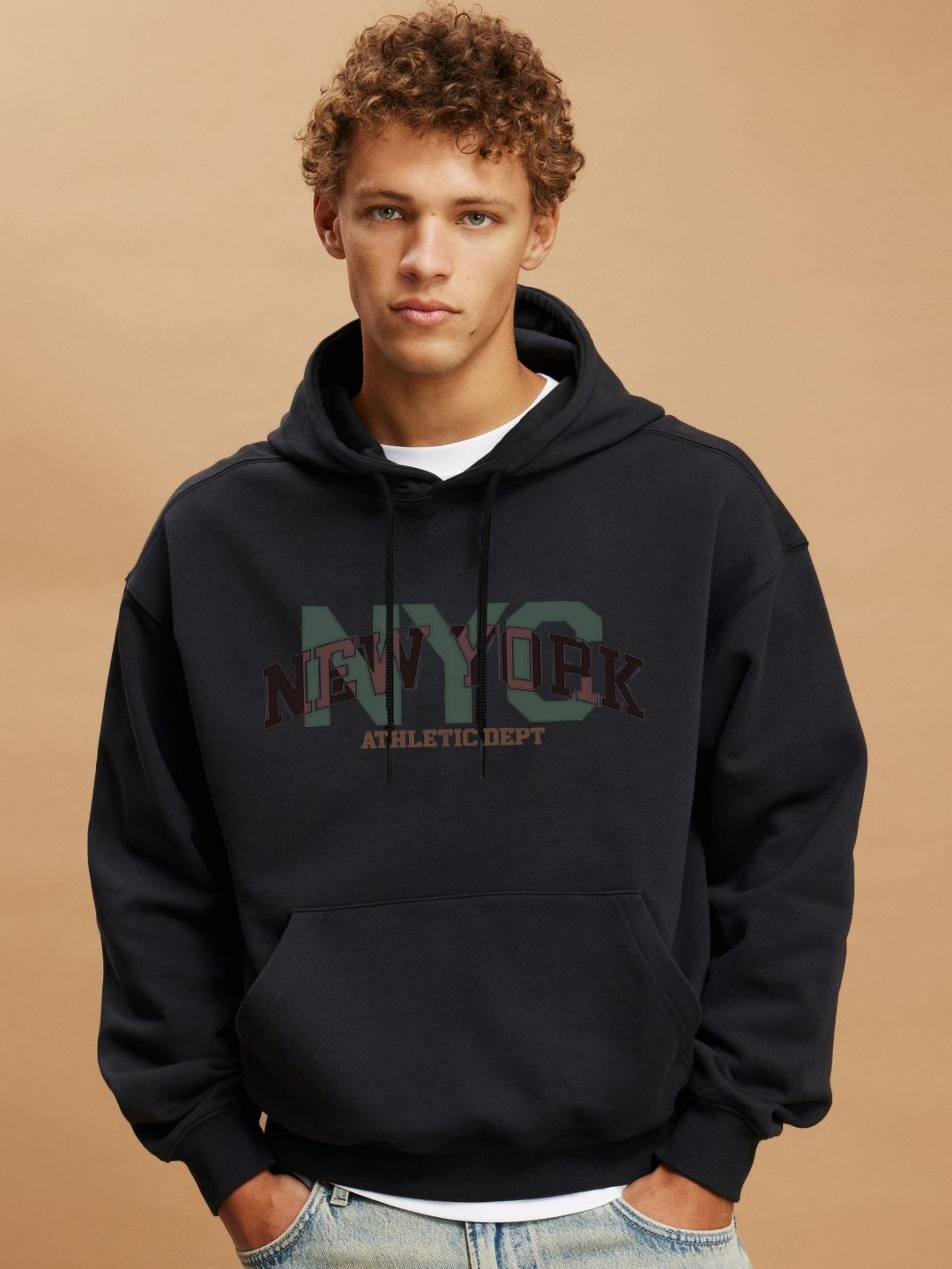 

Genzy Men Printed Hooded Boxy T-shirt, Black