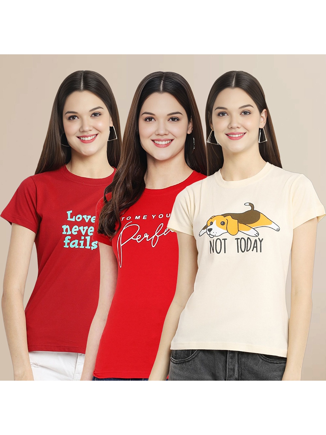 

Metronaut Pack of 3 Typography Printed T-shirt, Red
