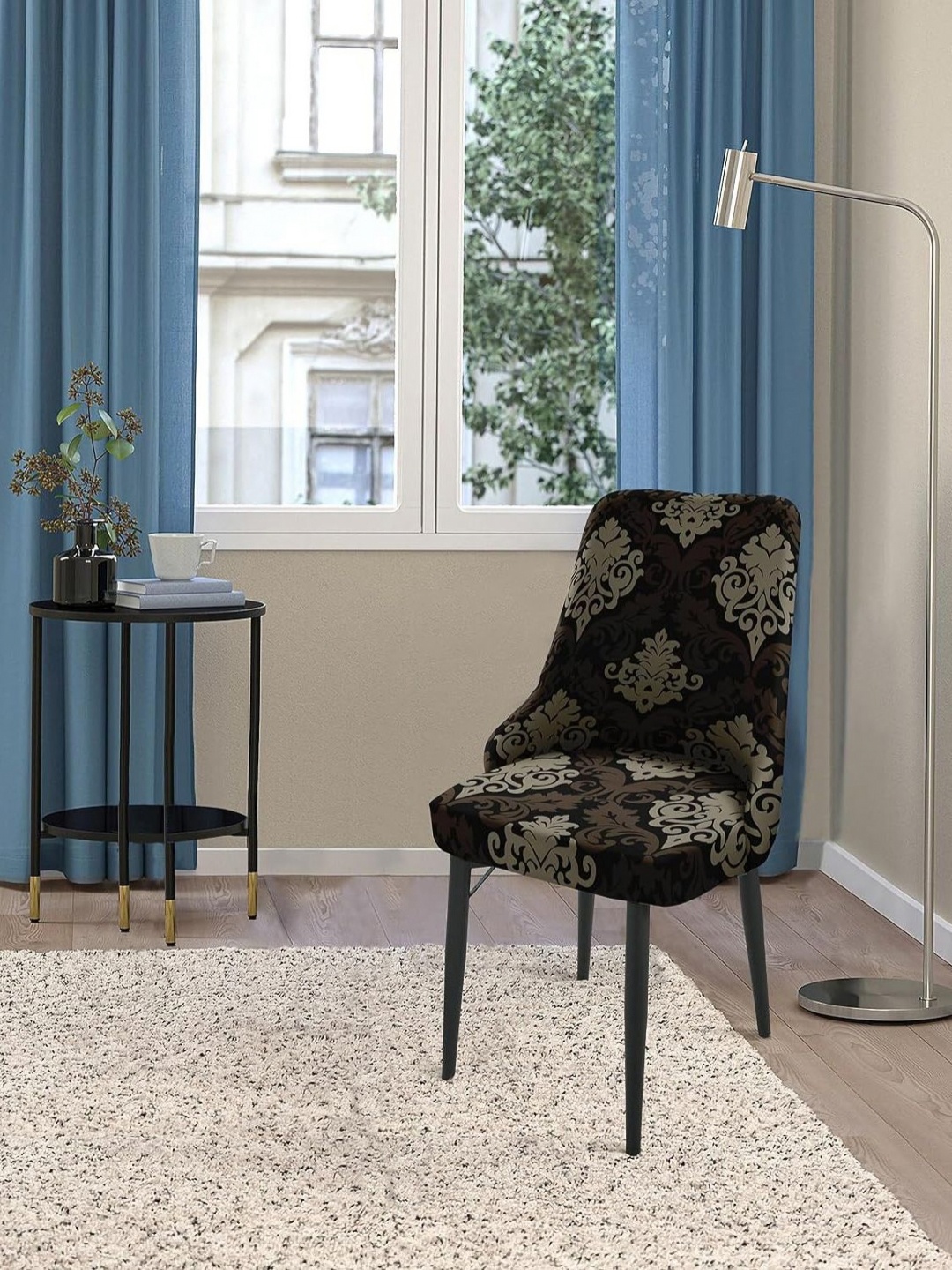 

HOUSE OF QUIRK Black & Coffee Brown Printed Wingback Side Chair Slipcover