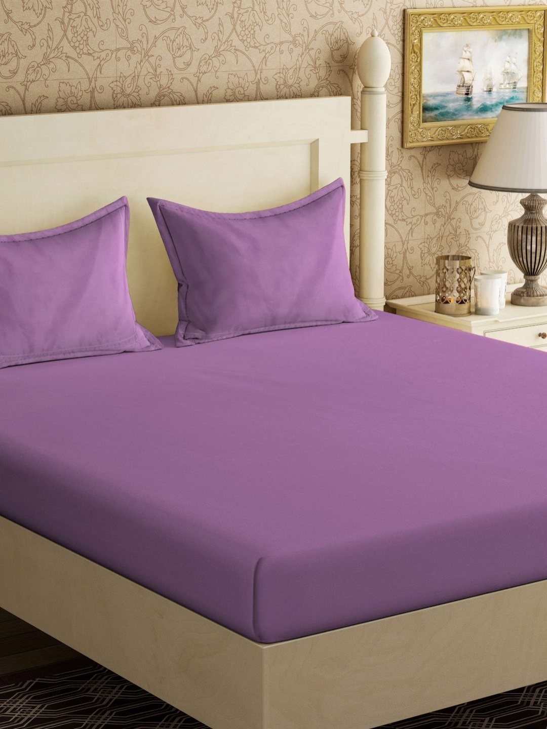 

Aura Purple Solid Flat 300TC King Bedsheet with 2 Pillow Cover