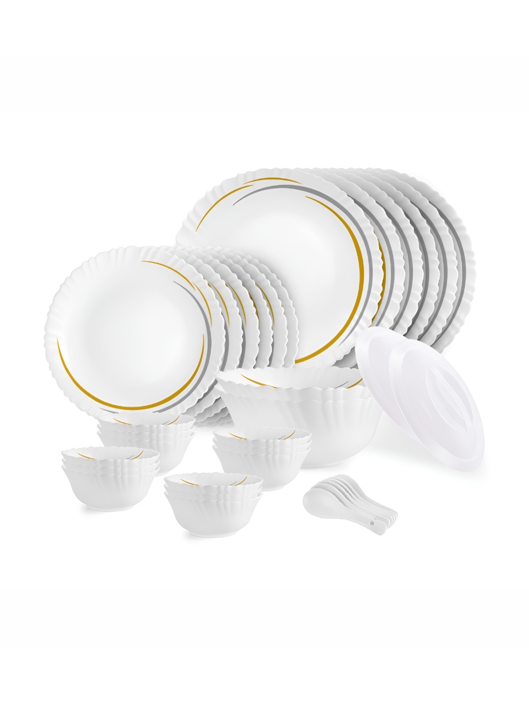 

Cello Dazzle Series White 34 Pieces Printed Opalware Microwave Safe Dinner Set