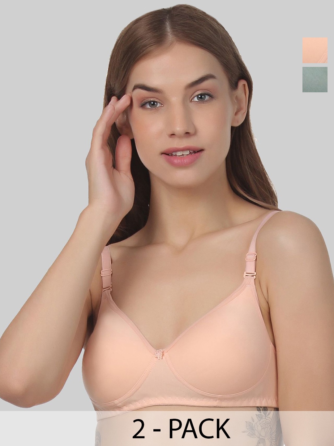 

Designer Bugs Women Pack Of 2 Full Coverage T-Shirt Bra, Peach