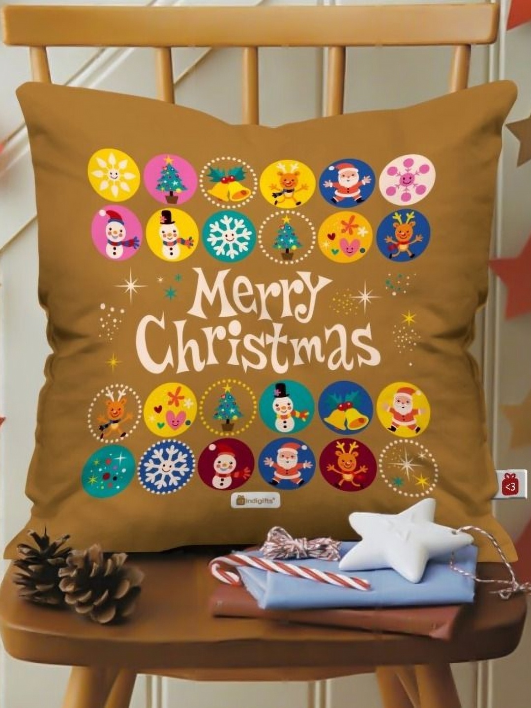 

Indigifts Brown Merry Christmas Printed Filled Cushion