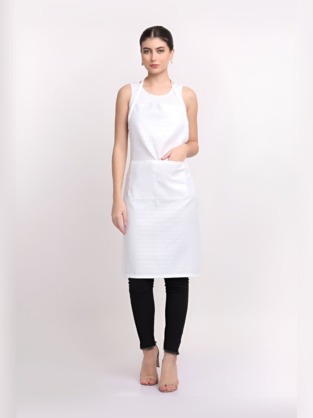 

Arrabi White Striped Aprons Cotton With 2 Patch Pockets