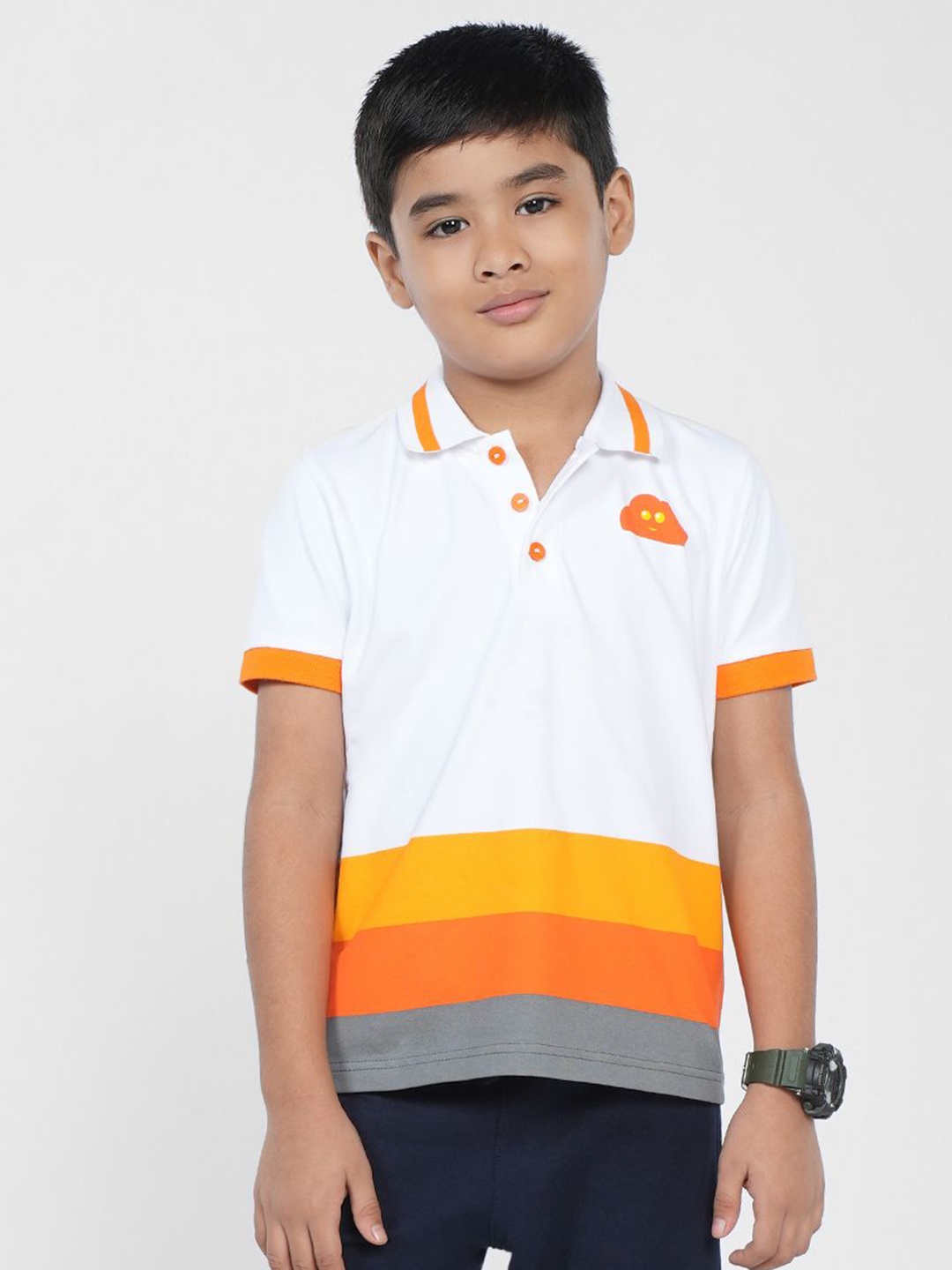 

PILOLO Boys Striped Polo CollarT-shirt, White