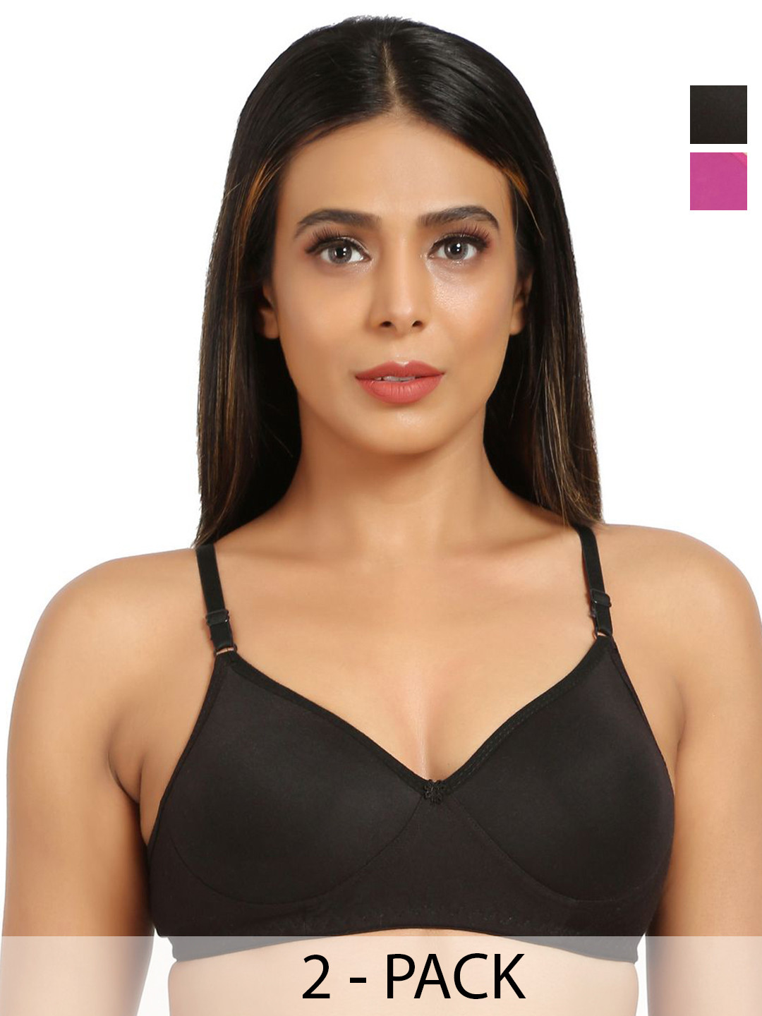 

Designer Bugs Women Pack Of 2 All Day Comfort Seamless Full coverage T-Shirt Bra, Black