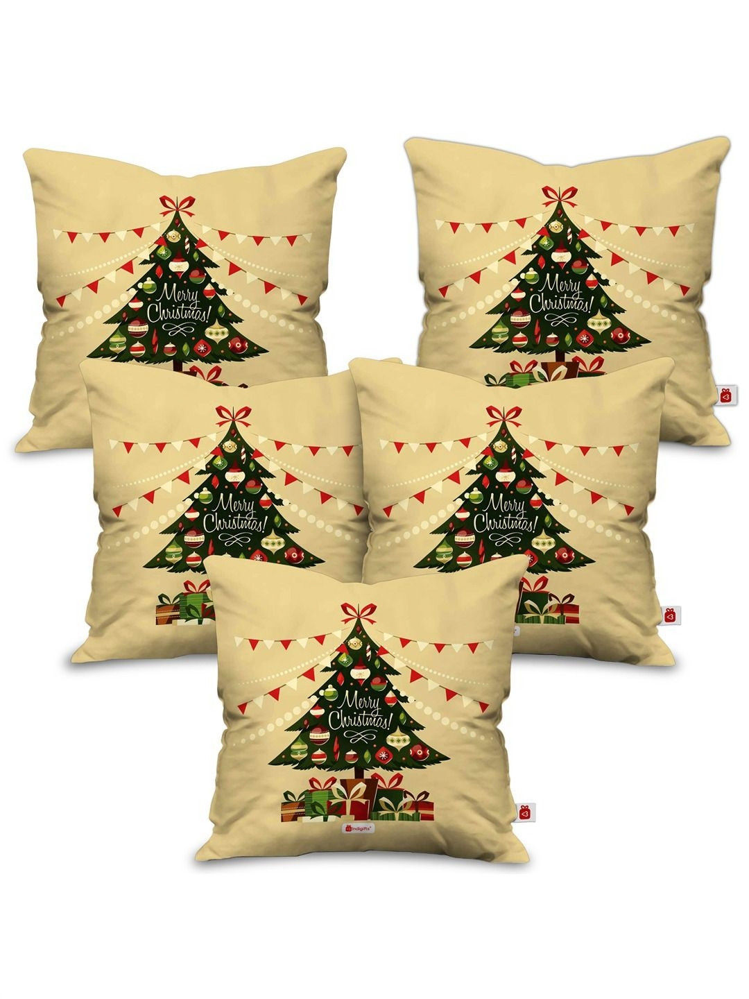 

Indigifts Set Of 5 Brown and Black Printed Pre-Filled Cushion