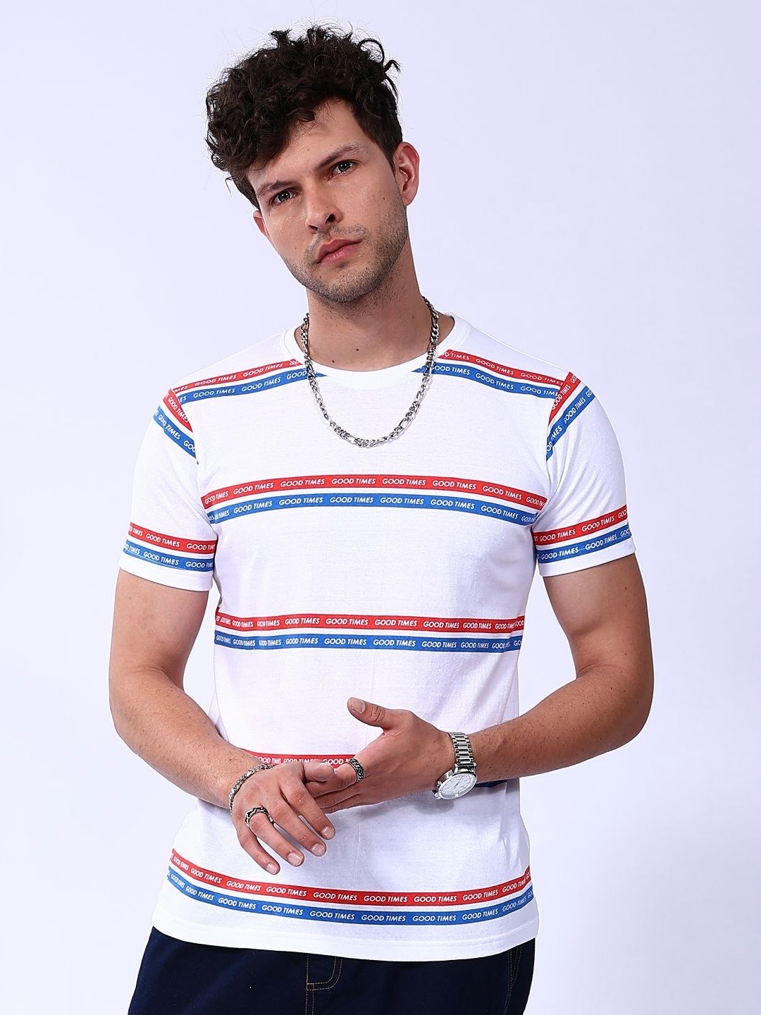 

The Indian Garage Co Men Striped T-shirt, White