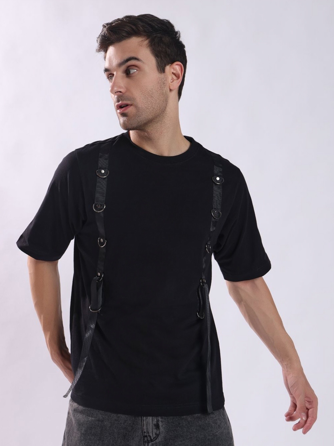 

PUNK Men Cut Outs T-shirt, Black