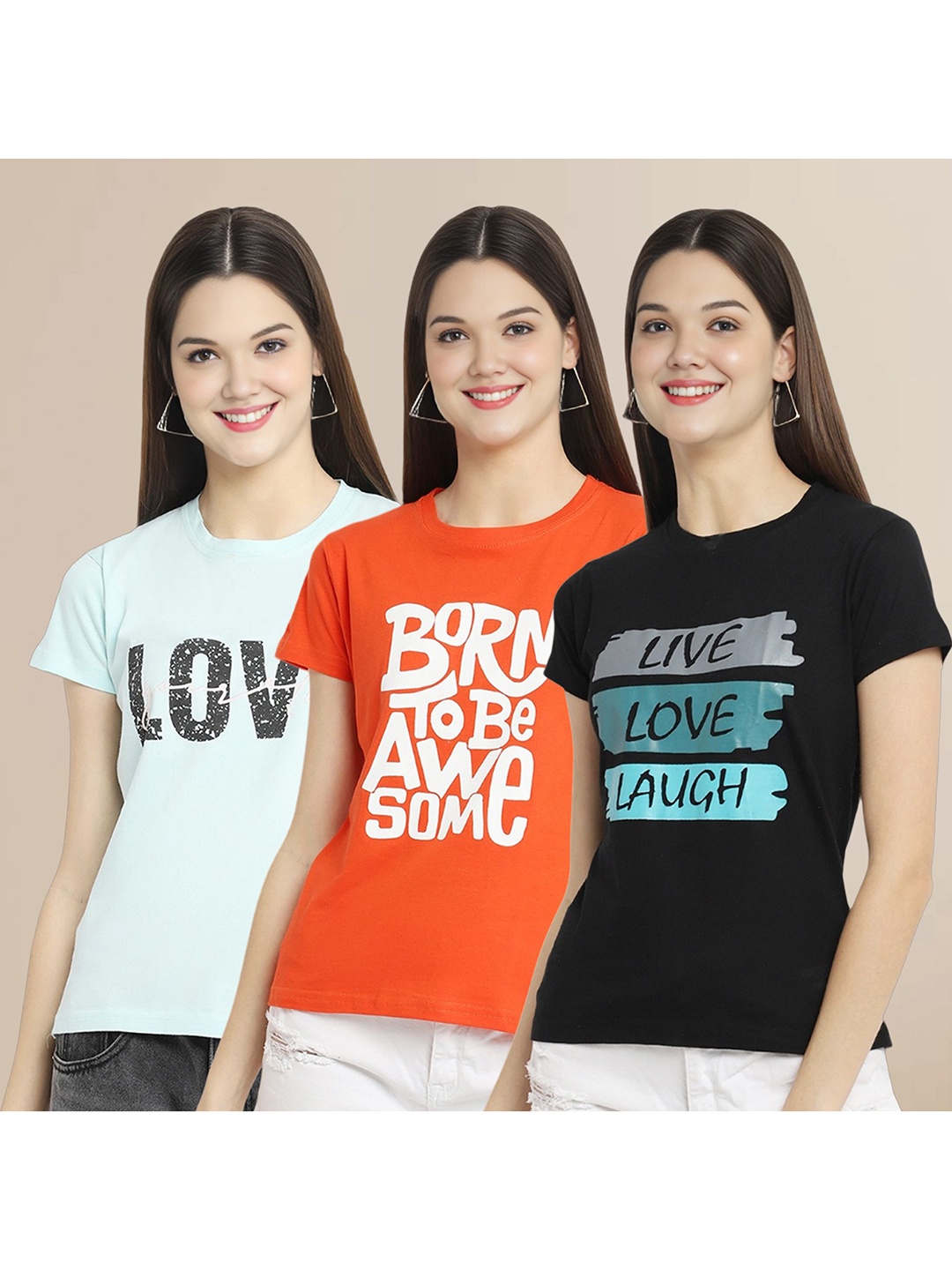 

Metronaut Set of 3 Women Printed T-shirt, Multi