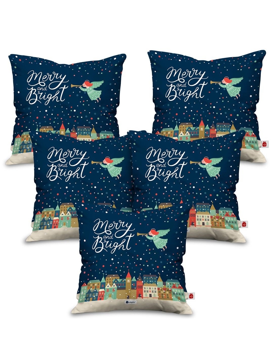 

Indigifts Blue and White 5 Pieces Printed Pre Filled Cushion