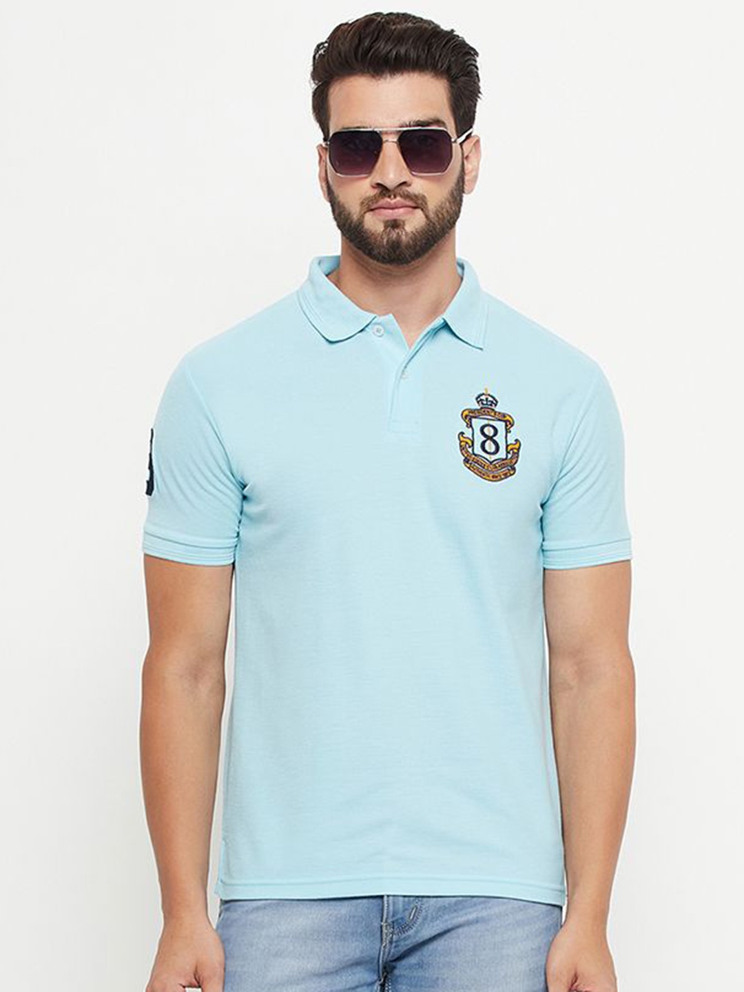 

GET GOLF Men Polo Collar Tropical T-shirt, Turquoise blue