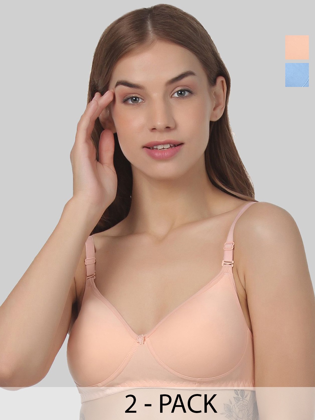 

Designer Bugs Pack Of 2 Full Coverage T-shirt Bra, Peach