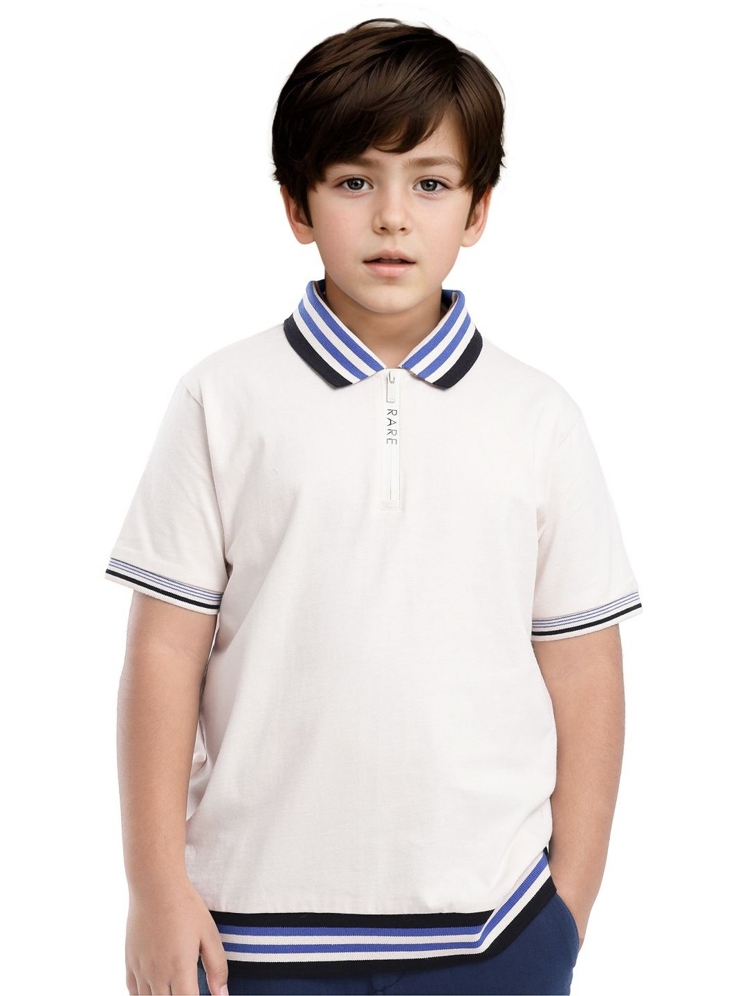 

Rare Ones Boys Solid Zipper Polo, Off white