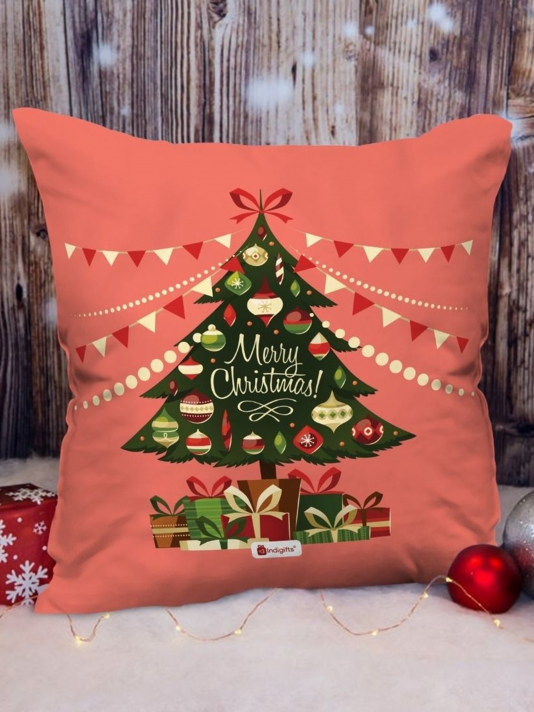 

Indigifts Red & Green Printed Square Pre-Filled Cushions