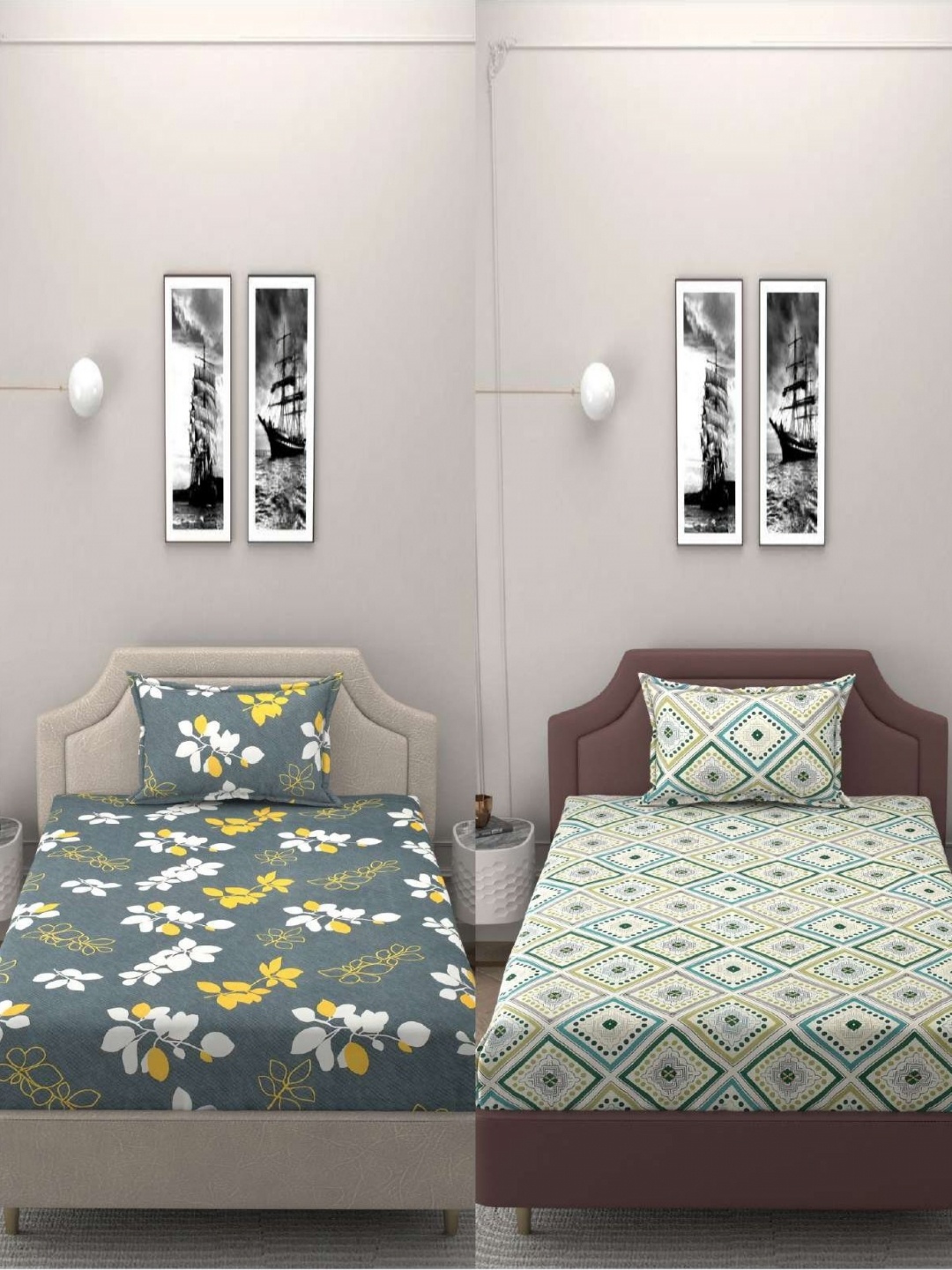 

Bromwick Grey & Grey 250 TC 2 Single Bedsheet with 2 Pillow Covers