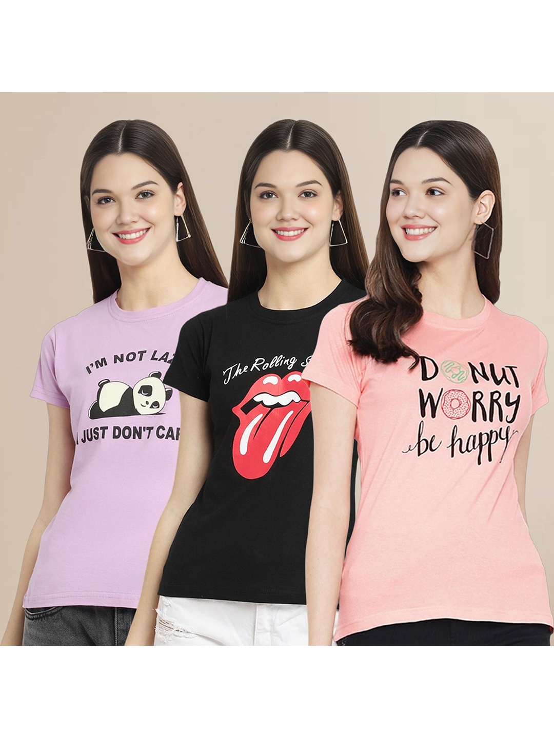 

Metronaut Set of 3 Women Printed T-shirt, Multi