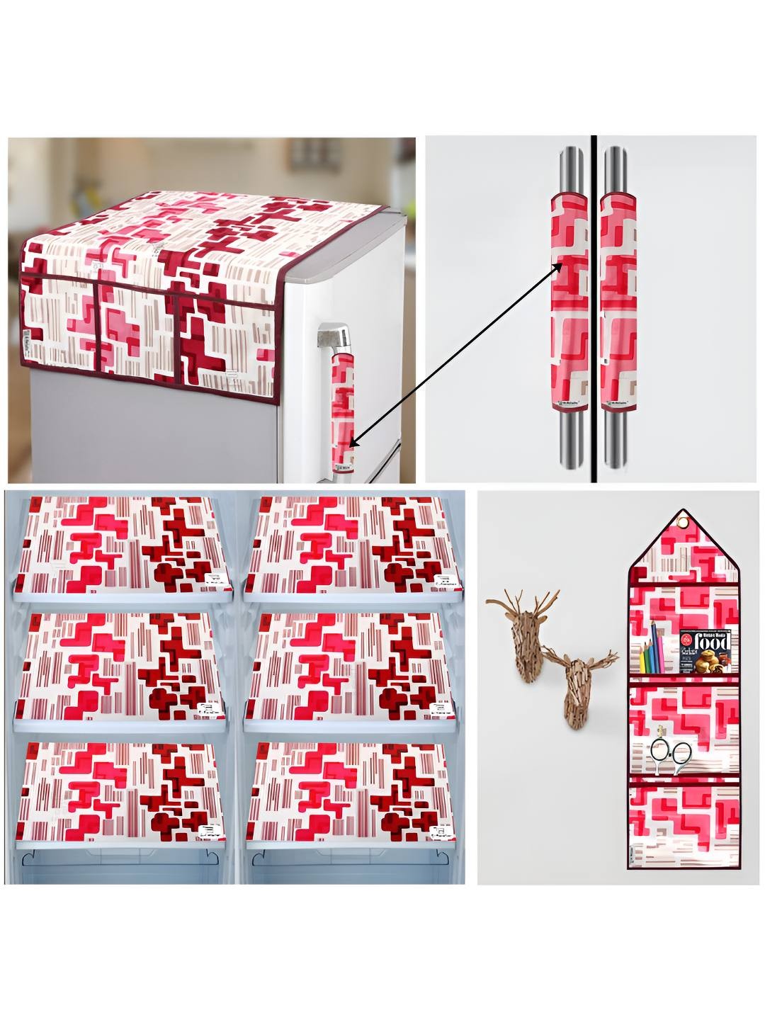 

E-Retailer 10-Pcs Off White & Red Printed 3-Layered Appliance Cover Set
