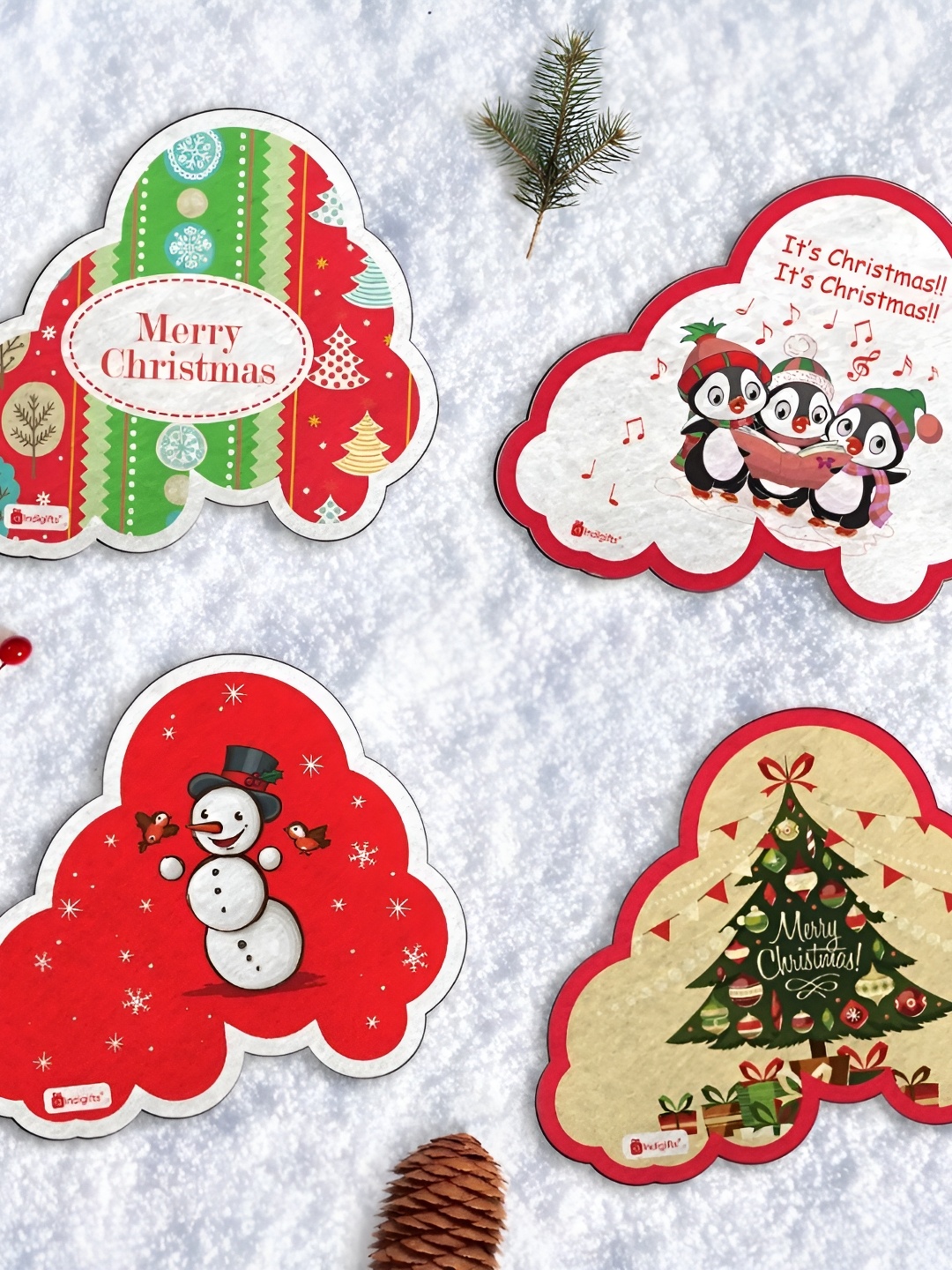 

Indigifts Green & Red 4 Pieces Christmas Cloud Printed Fridge Magnets
