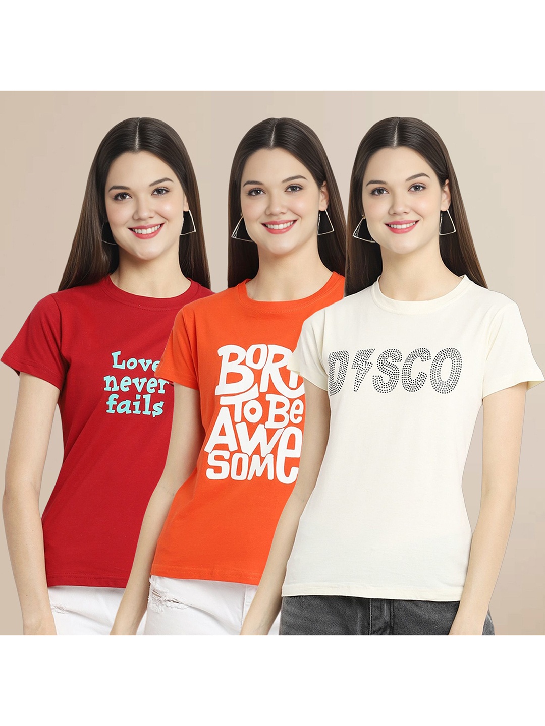 

Metronaut Set of 3 Women Printed T-shirt, Multi