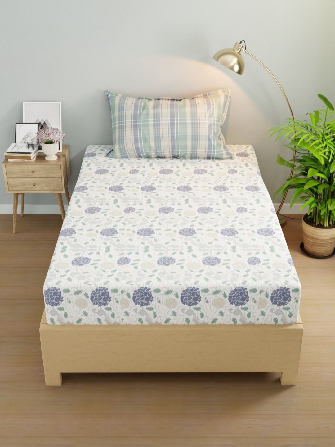 

KOPA Rivera White & Blue Floral Microfiber 200 TC Single Bedsheet Set 1.50 m X 2.24 m