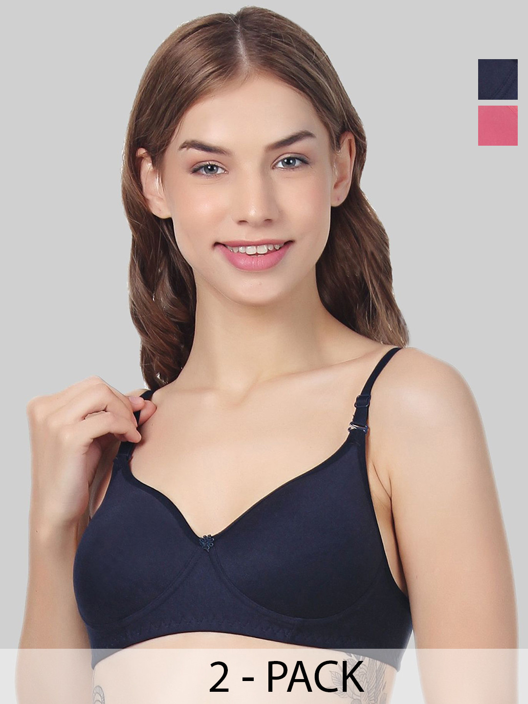 

Designer Bugs Women Pack Of 2 Full Coverage T-Shirt Bra, Navy blue