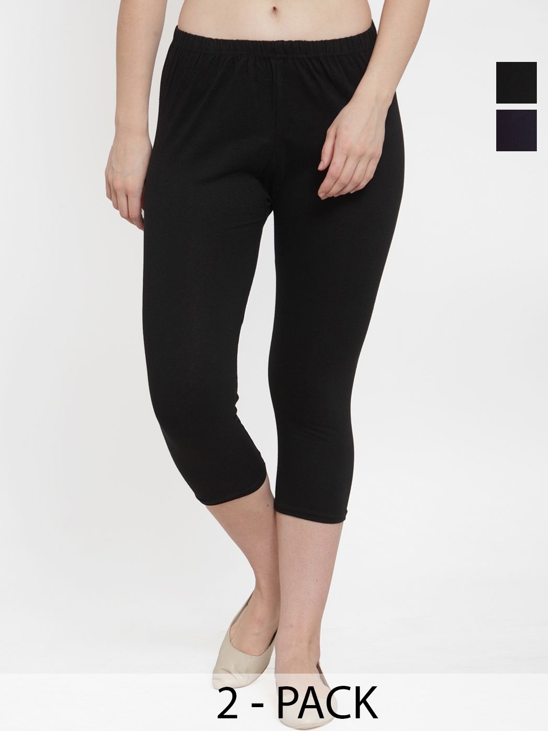

GRACIT Women Pack Of 2 Skinny Fit Capris, Black