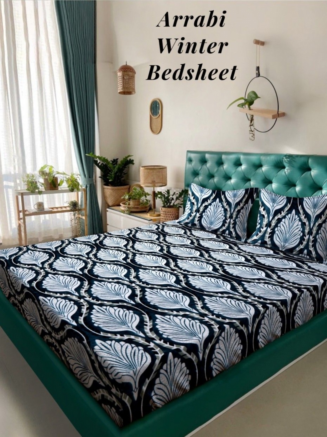 

Arrabi Blue & White Floral Printed 210 TC King Bedsheet Set 2.35 m x 2.15 m