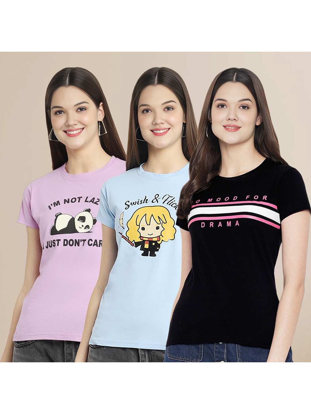 

Metronaut Women Set of 3 Printed T-shirts, Multi