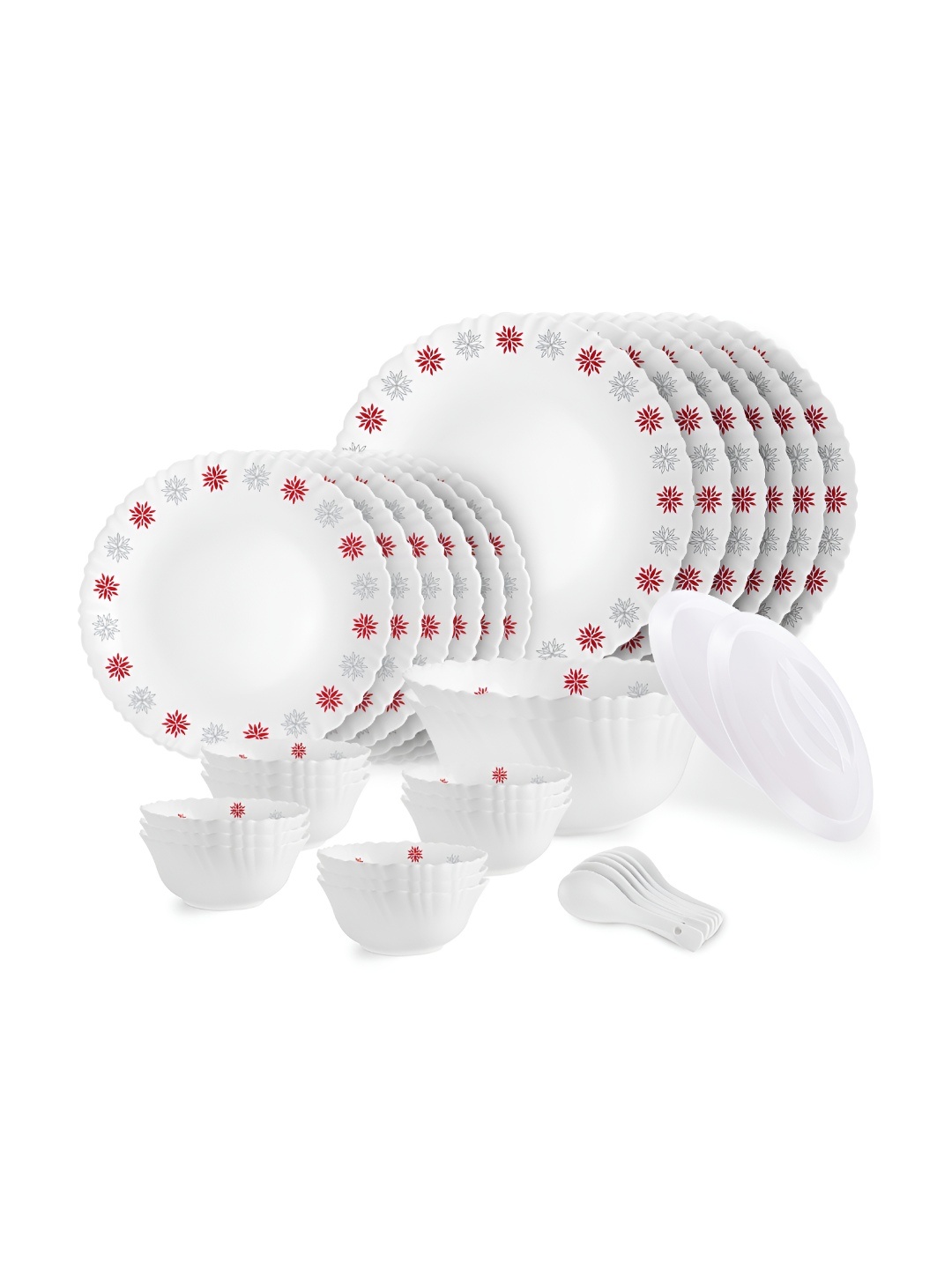 

Cello Dazzle Series White 34 Pieces Printed Opalware Microwave Safe Dinner Set
