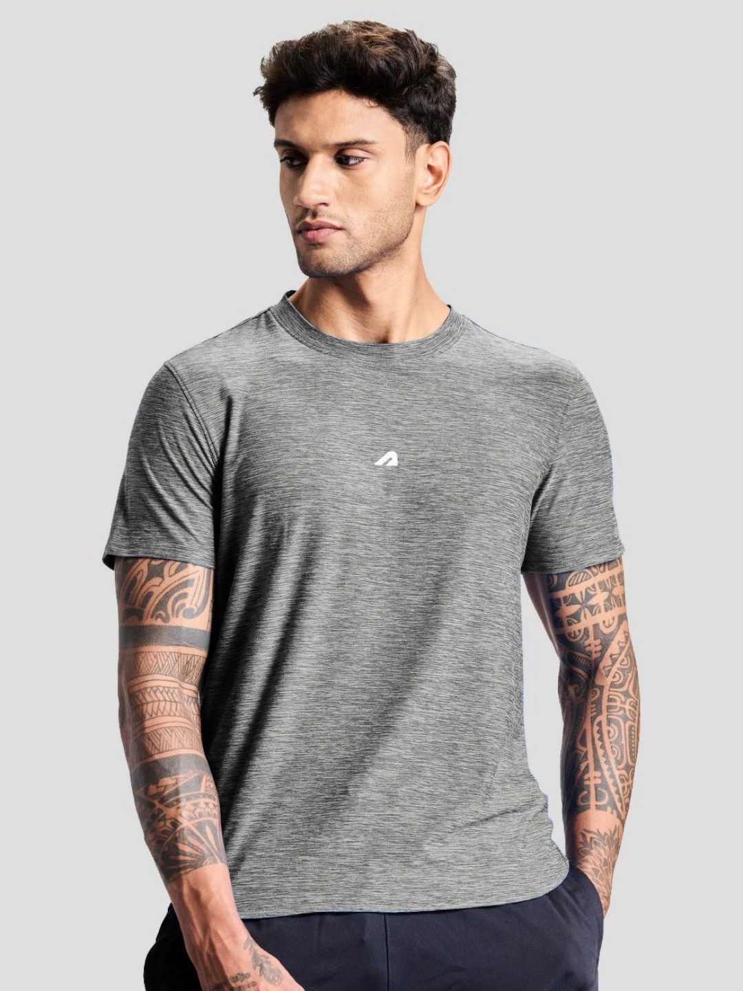 

BOLDFIT Men Brand Logo Anti Odour Sports T-shirt, Grey melange