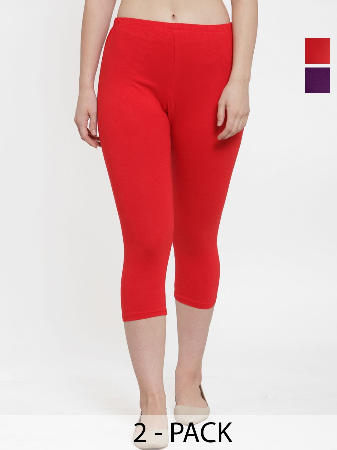 

GRACIT Women Pack Of 2 Skinny Fit Mid-Rise Capris, Red