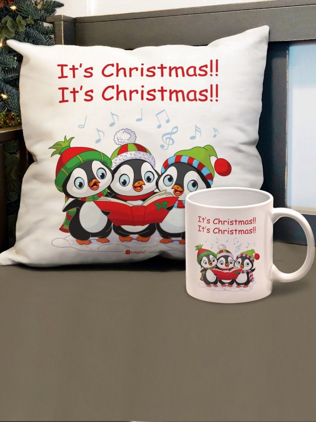 

Indigifts White & Red Printed Cushion Cover With Filler & Coffee Mug