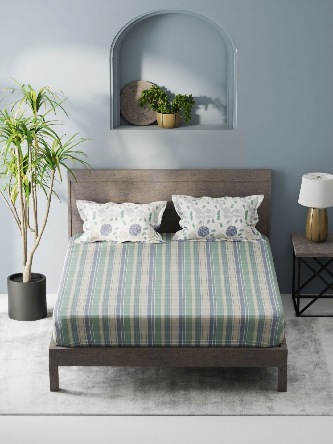 

KOPA Denim Cotton Green Geometric Microfiber 200 TC King Bedsheet Set 2.31 m X 2.54 m