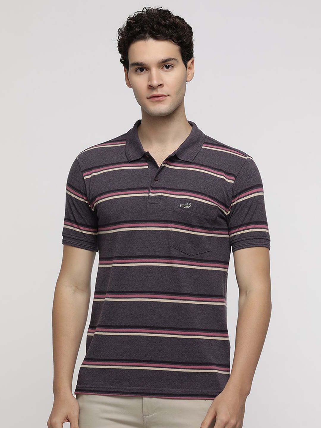 

Crocodile Men Striped Polo Collar Slim Fit T-shirt, Burgundy