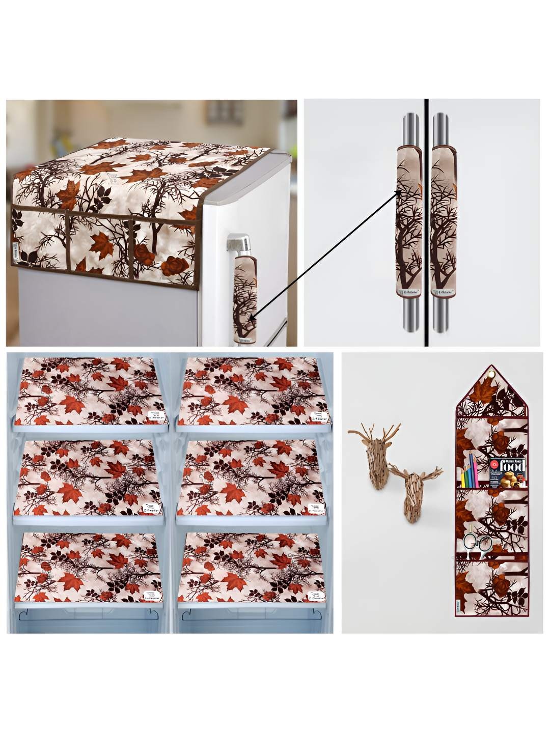 

E-Retailer Brown & Off White 10 Pieces Floral Printed 3-Layered Appliance Cover Set