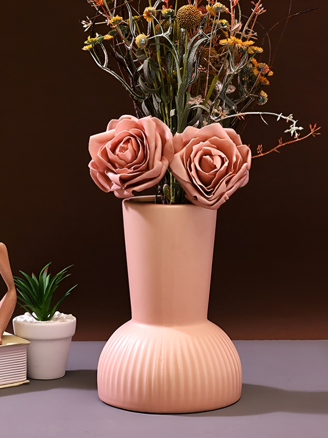 

TAYHAA Peach-Coloured Textured Ceramic Flower Vase