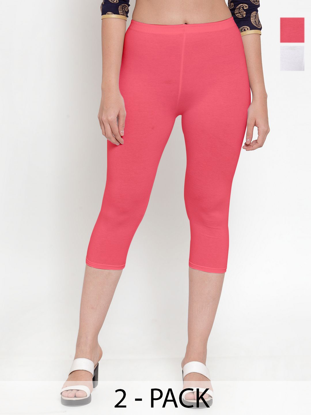 

GRACIT Women Pack of 2 Skinny Fit Capris, White