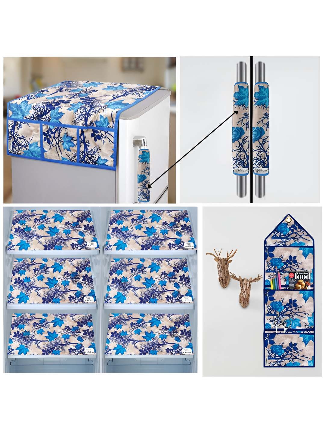 

E-Retailer Blue & Off White 10 Pieces Floral Printed 3-Layered Appliance Cover Set