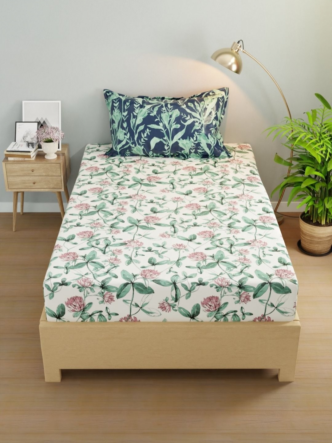 

KOPA Rivera Pink & Green Floral Microfiber 200 TC Single Bedsheet Set 2.24 m X 1.50 m