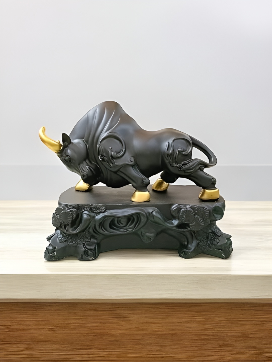

NAYRA HANDICRAFTS Black & Yellow Bull Shaped Figurine Showpiece