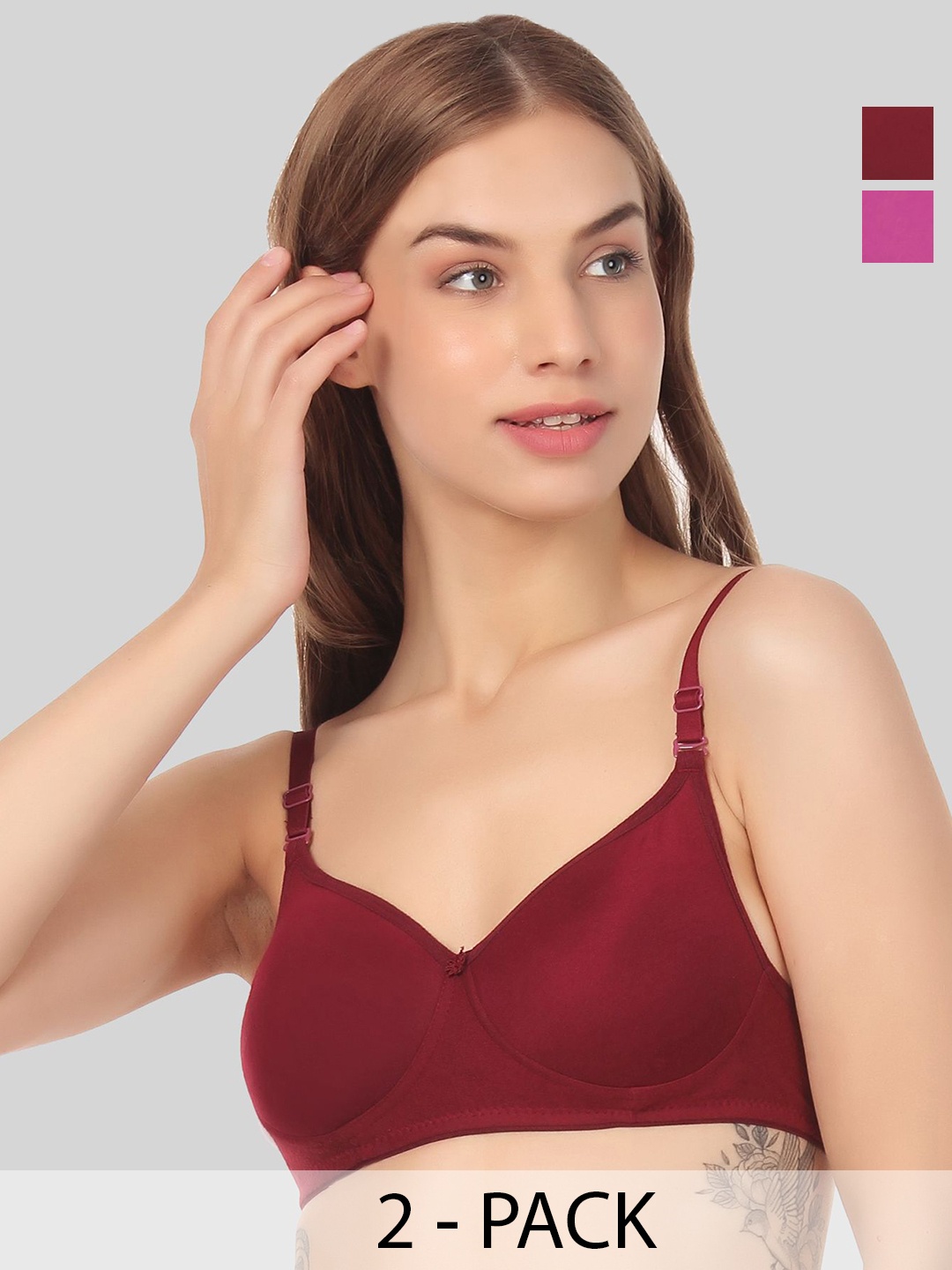 

Designer Bugs Women Pack Of 2 Full Coverage Non-Wired and Non Padded Bra, Purple